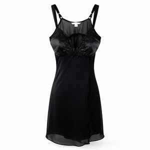 Flora by Flora Nikrooz Slip Size L Black Satin Lace Bodice‎ Sheer Nightgown